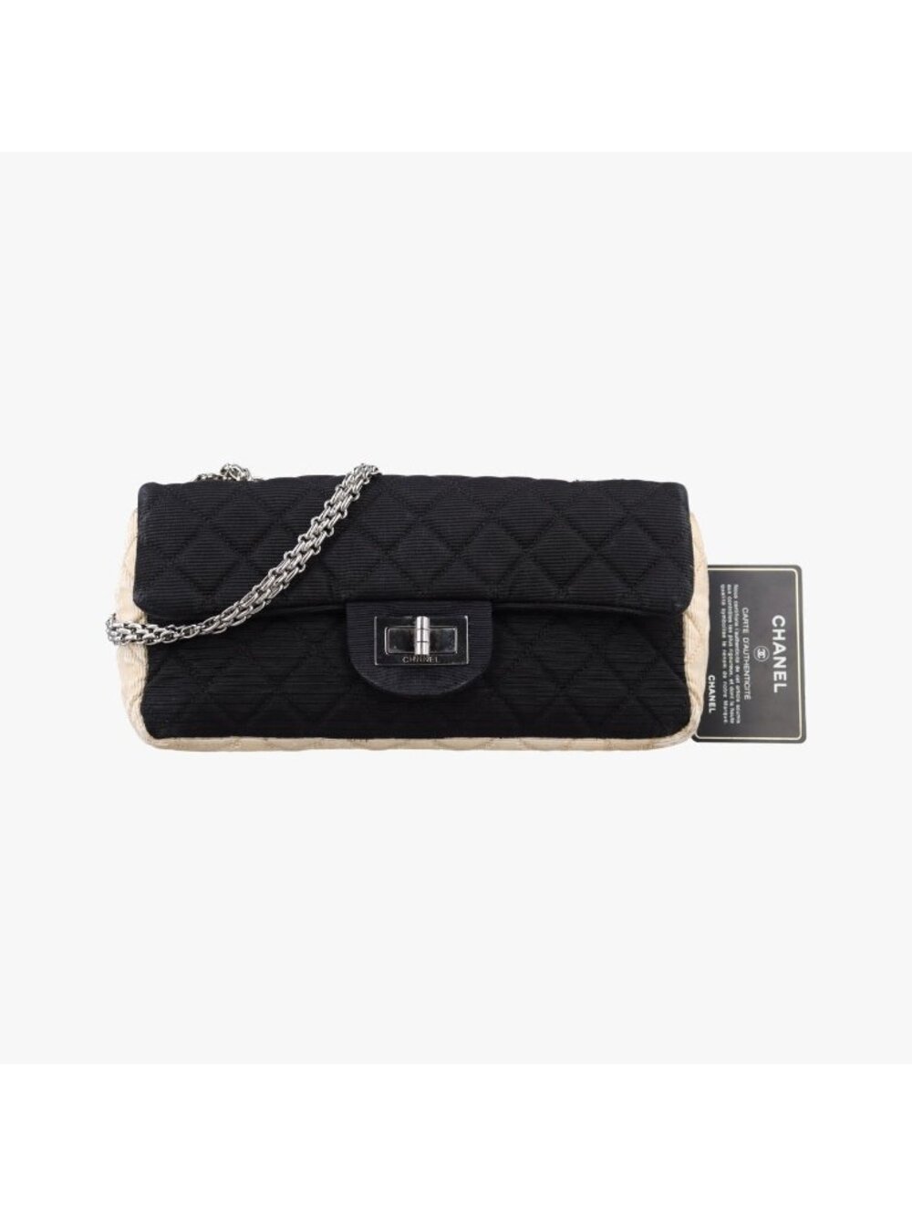 Chanel Quilted 2.55 Black Beige Fabric Handbag